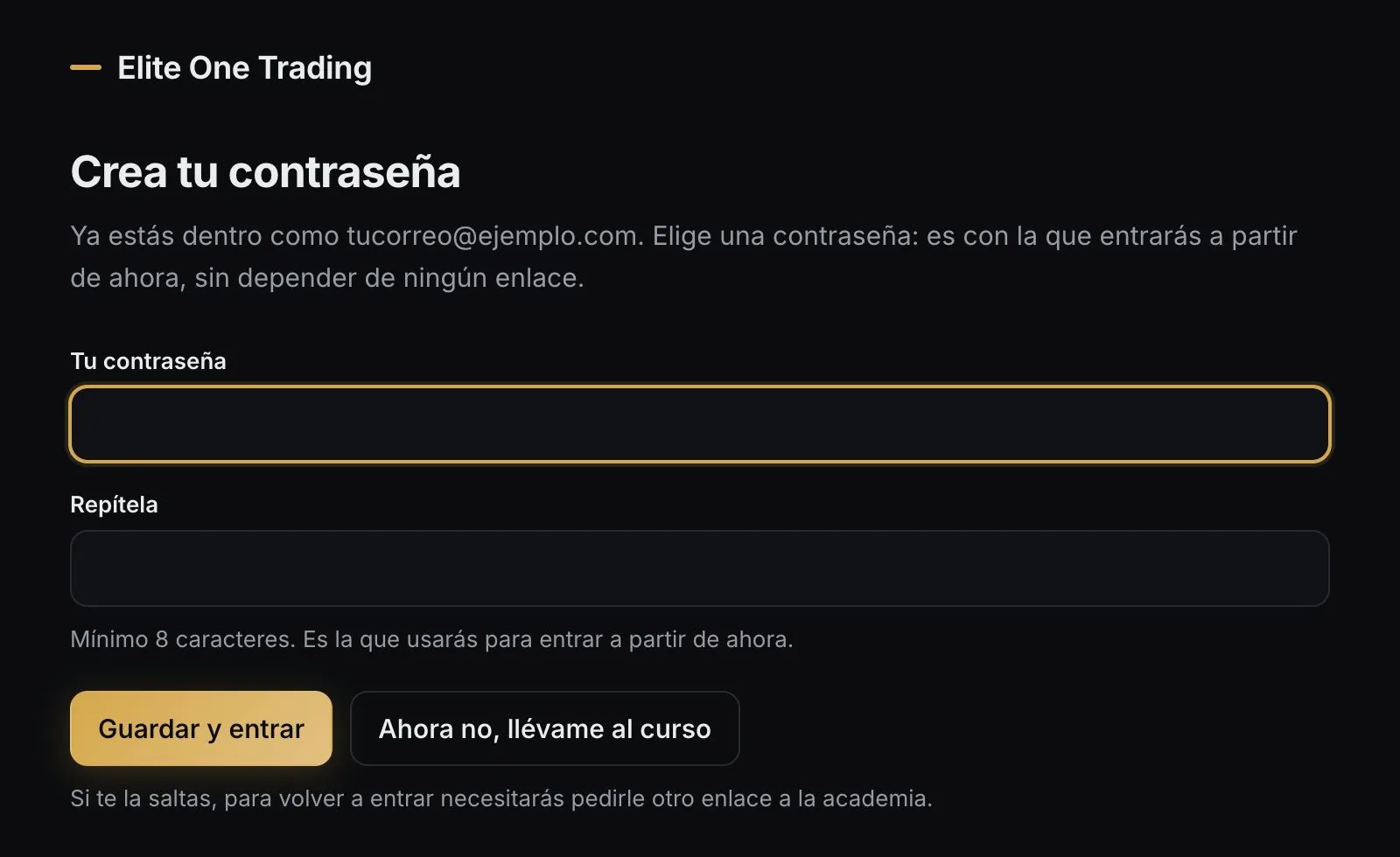 Pantalla Crea tu contraseña