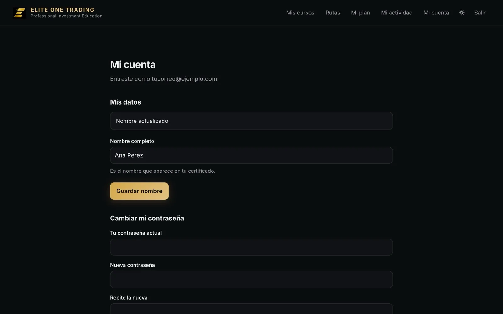 Pantalla Mi cuenta